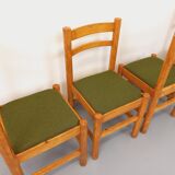 Set of 4 vintage chairs in pine and khaki green bouclette fabric from the 70s