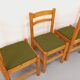 Set of 4 vintage chairs in pine and khaki green bouclette fabric from the 70s