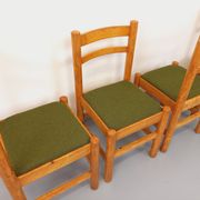 Set of 4 vintage chairs in pine and khaki green bouclette fabric from the 70s