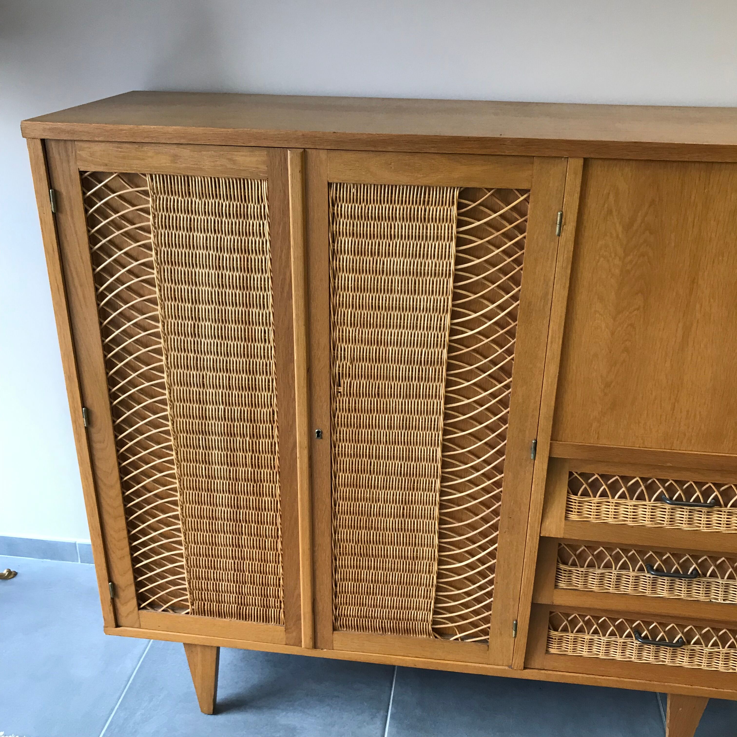 Furniture with wooden secretary and rattan