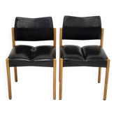 Pierre guariche : paire de chaises vintage 1970 en skai noir & hetre 70s 19