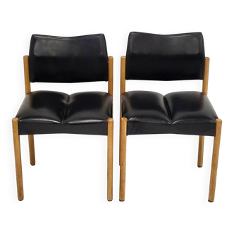 Pierre guariche: vintage 1970 chairs in black skai & beech 70s 19