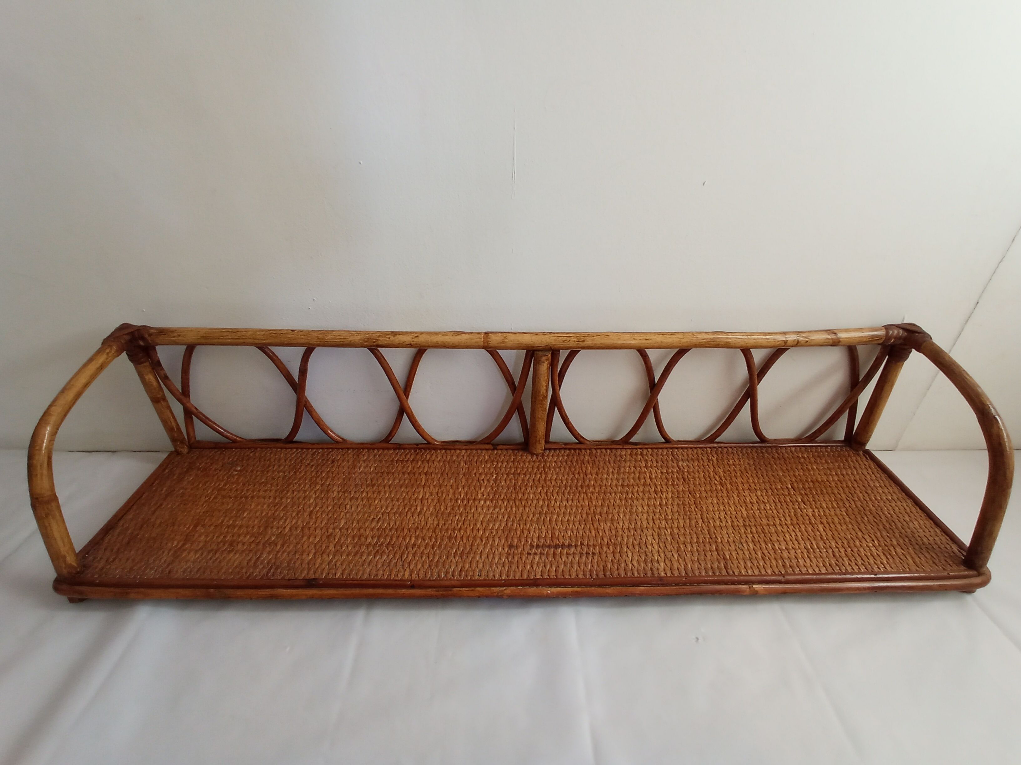Pair of bamboo and rattan shelves