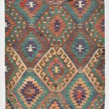 6x10 Green & Purple Vintage Kilim Rug, Modern Oushak Rug, 181x291Cm