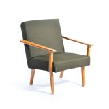 Mid-century armchair in green fabric and beech wood by Jitona, Czechoslovakia 1960s