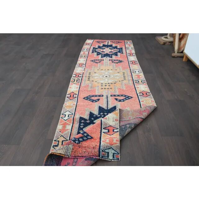 1970s Turkish Oushak Handmade Wool Cotton Pink Runner Rug 82x285