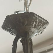 Pierre Gilles, beautiful art deco chandelier circa 1930 in bronze and molded glass