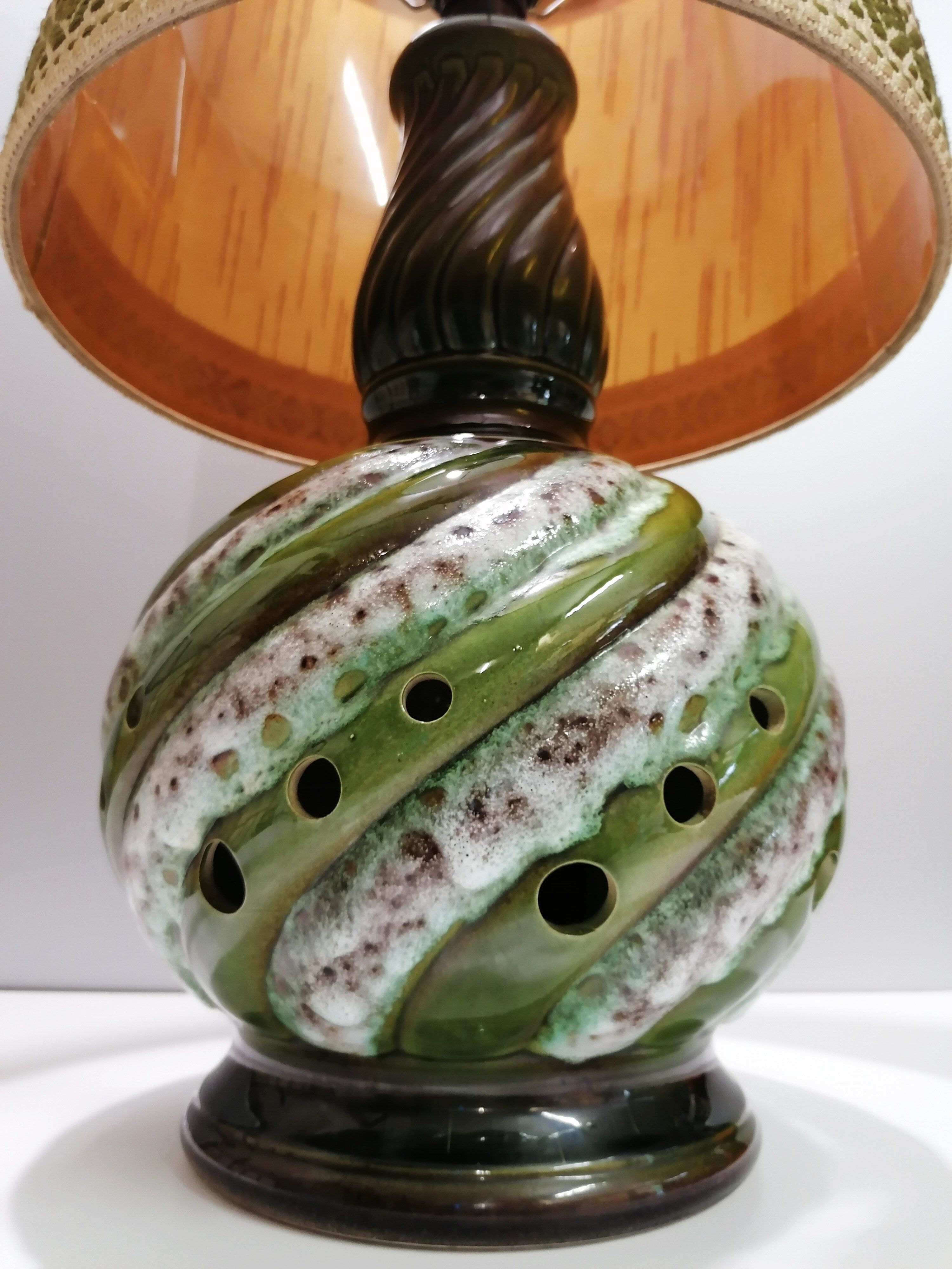 Vintage table lamp - openwork green ceramic - 60's