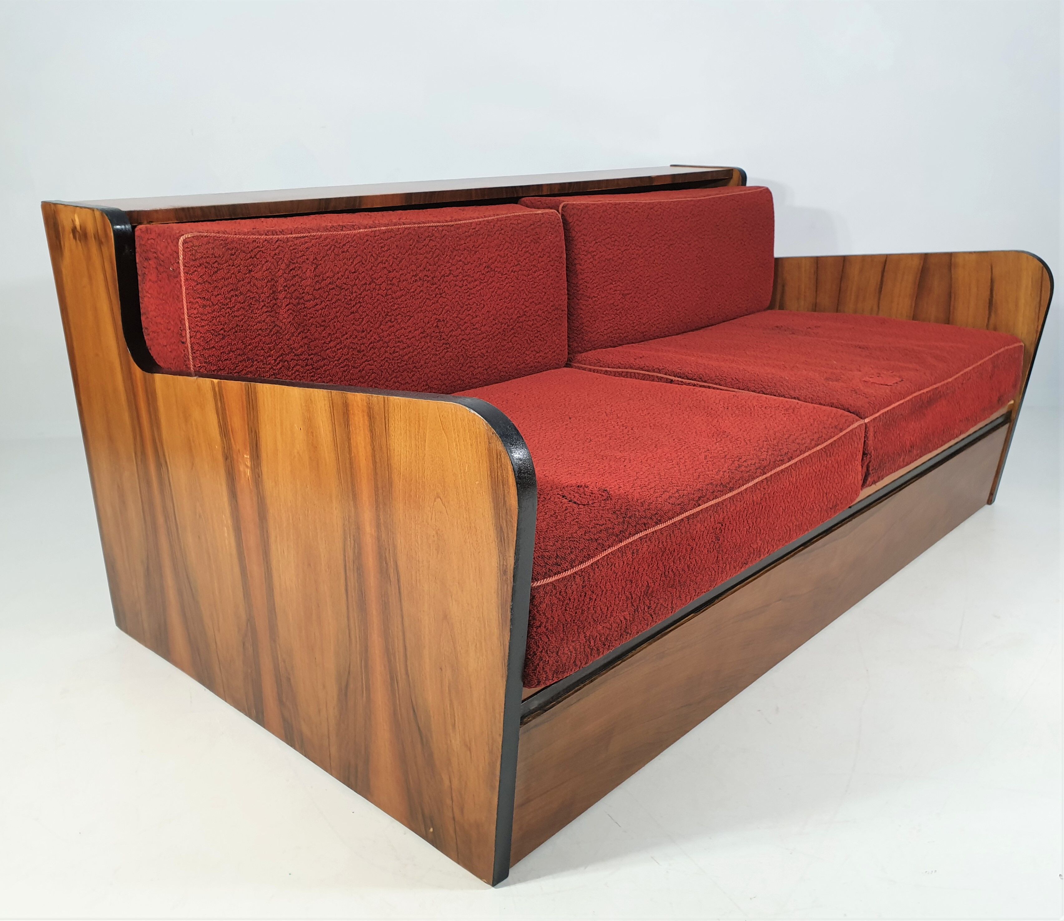 Art deco walnut sofa bed, 1960s