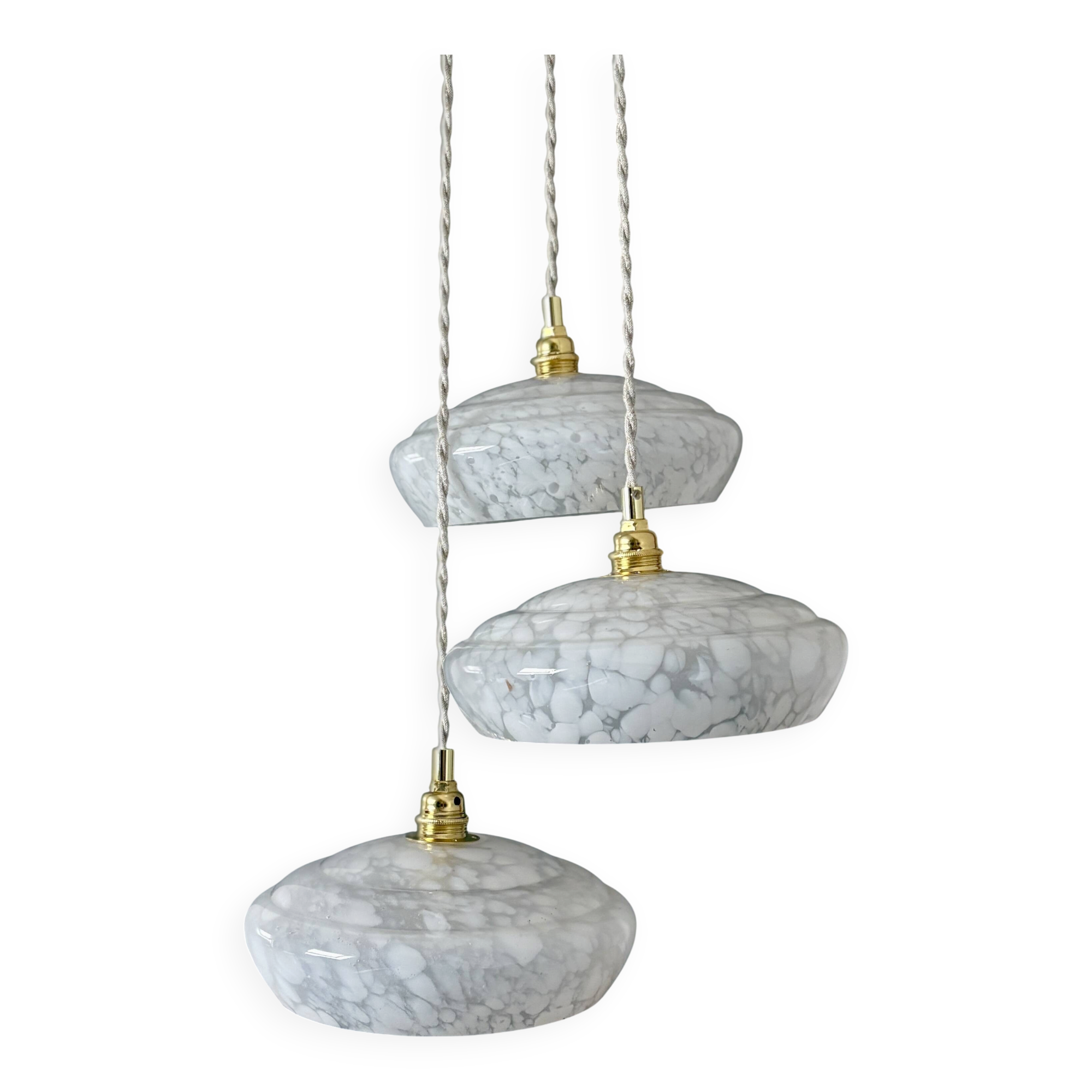 Vintage triple suspension lampshade in Clichy glass bench