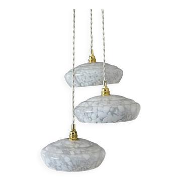 Vintage triple suspension lampshade in Clichy glass bench