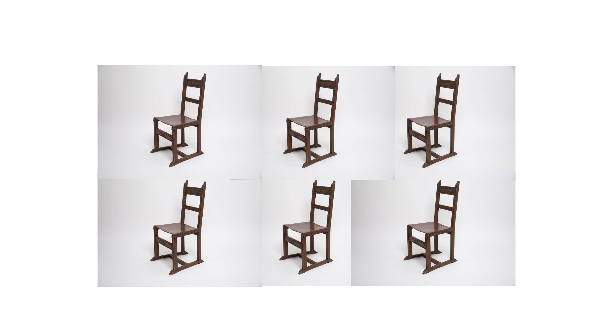 Set of 6 wooden chairs and leather seat
