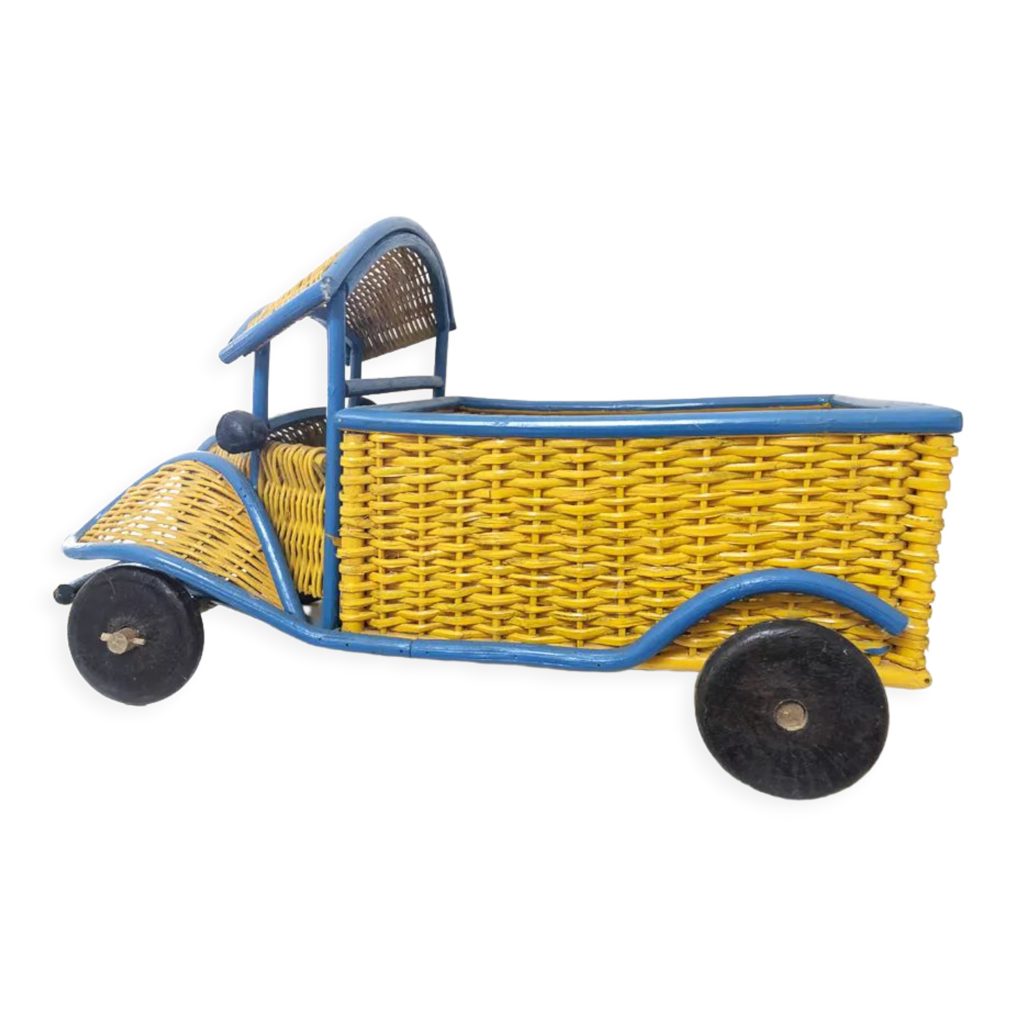 Wicker truck and handmade wood, 1960-70