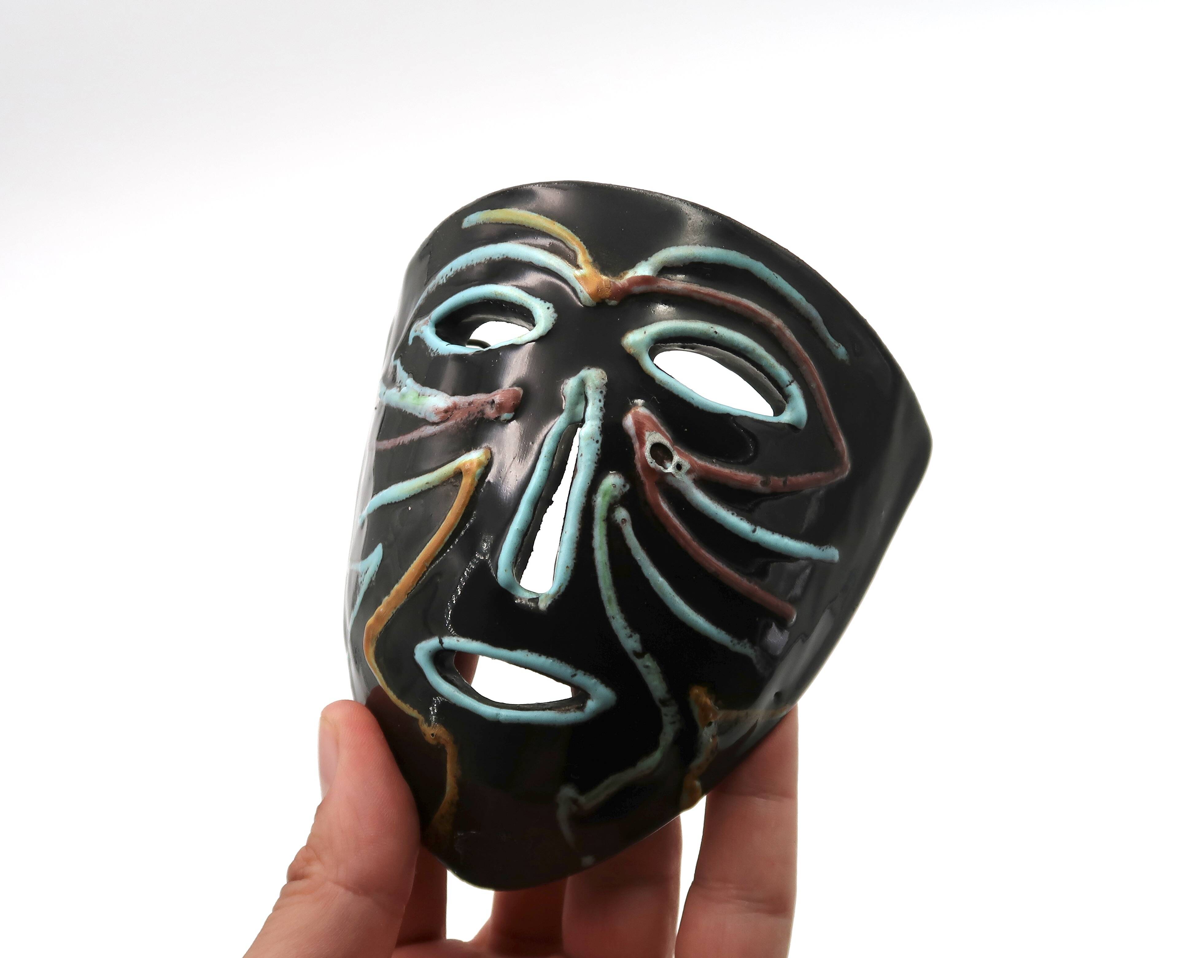 Accolay black ceramic wall mask, 1960s