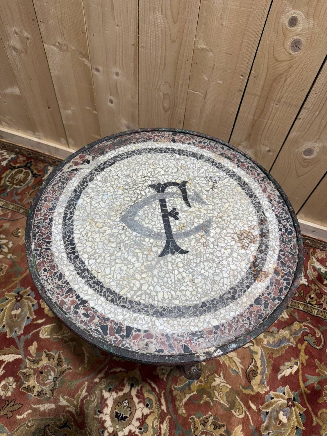 Table - Bistro side table with cast iron base and mosaic