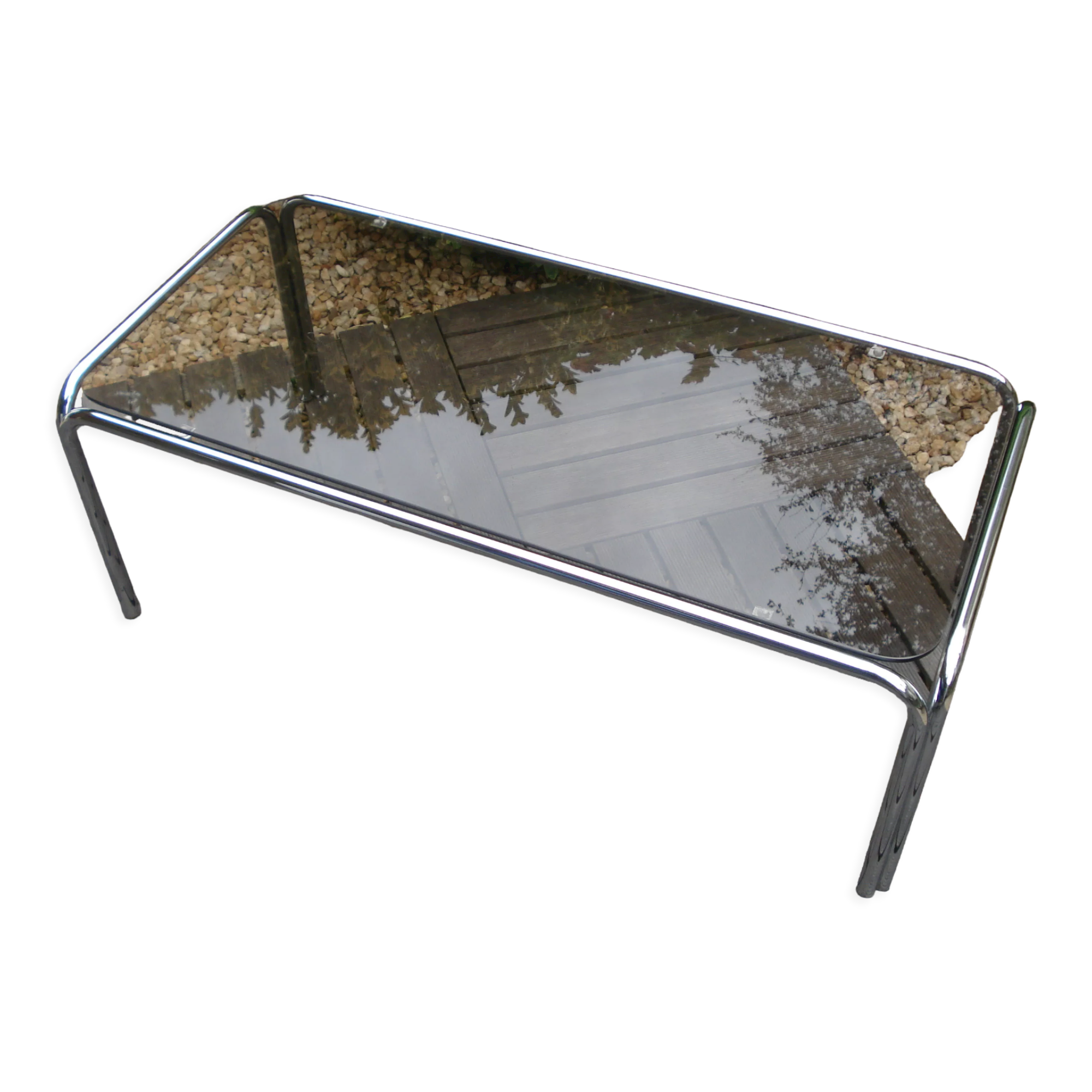 Coffee table chrome glasses smoke vintage 1970