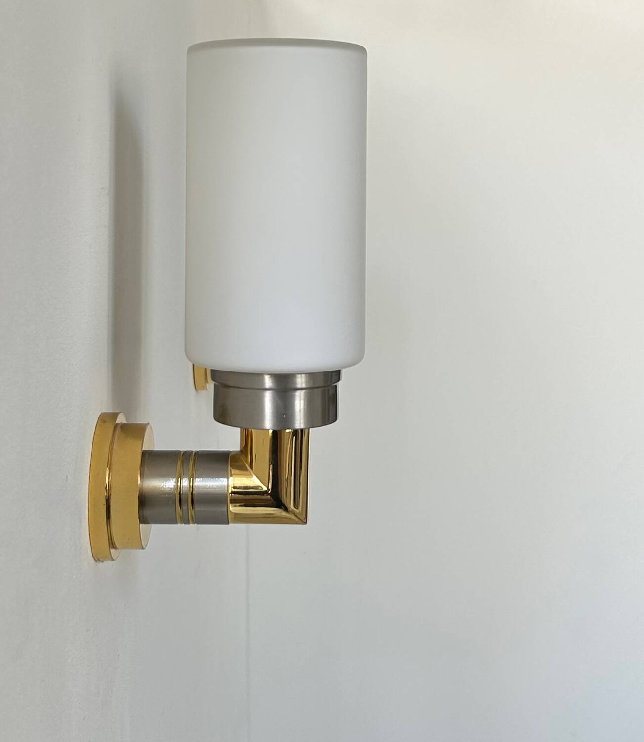 Pair of vintage sconces, opaline brass and steel, Germany 1970