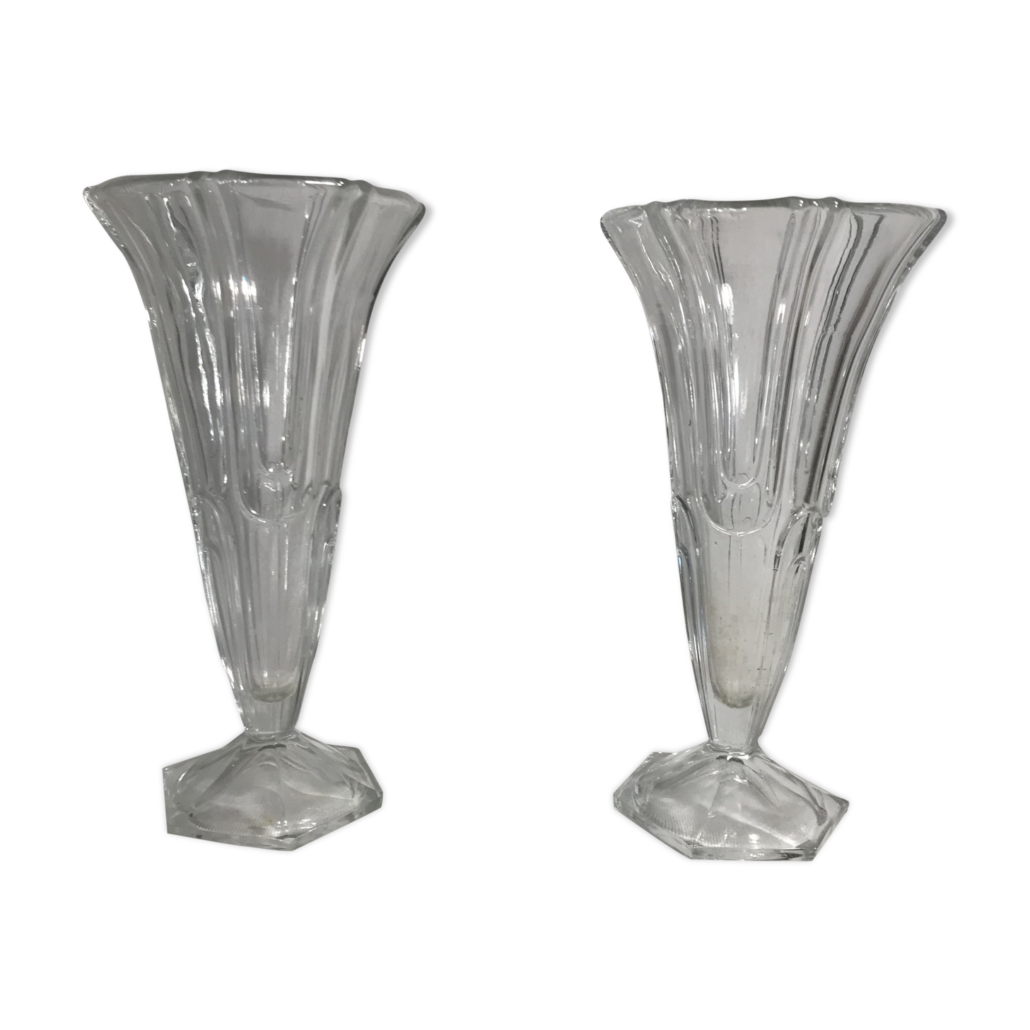 Pair of old moulded glass vases
