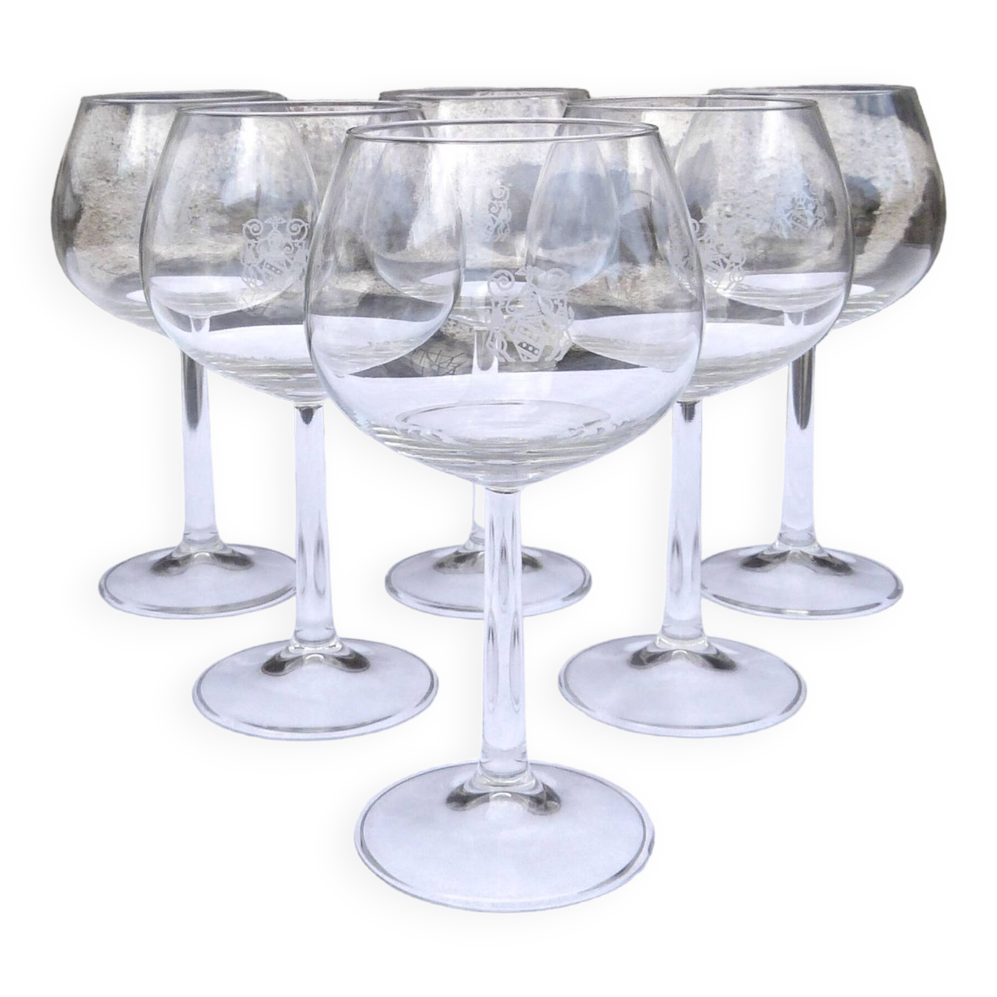 Set of 6 stemmed glasses with crest