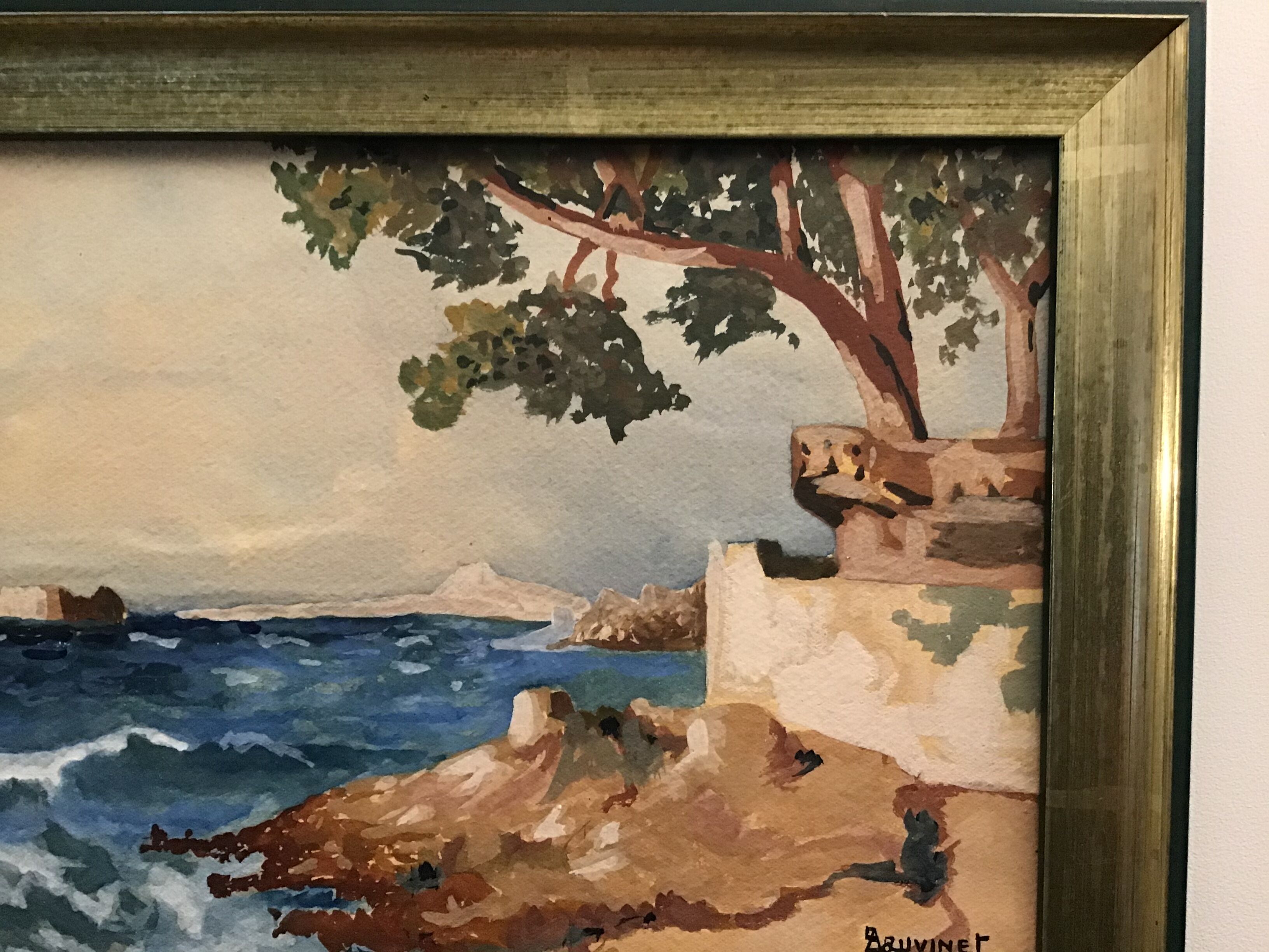 Ancient painting, seaside landscape signed and dated 1932