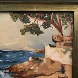 Ancient painting, seaside landscape signed and dated 1932