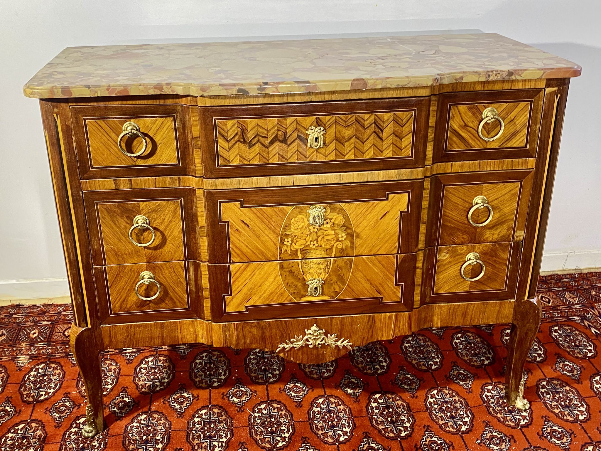 Chest of drawers Transition Style Louis XV marquetry and bronze