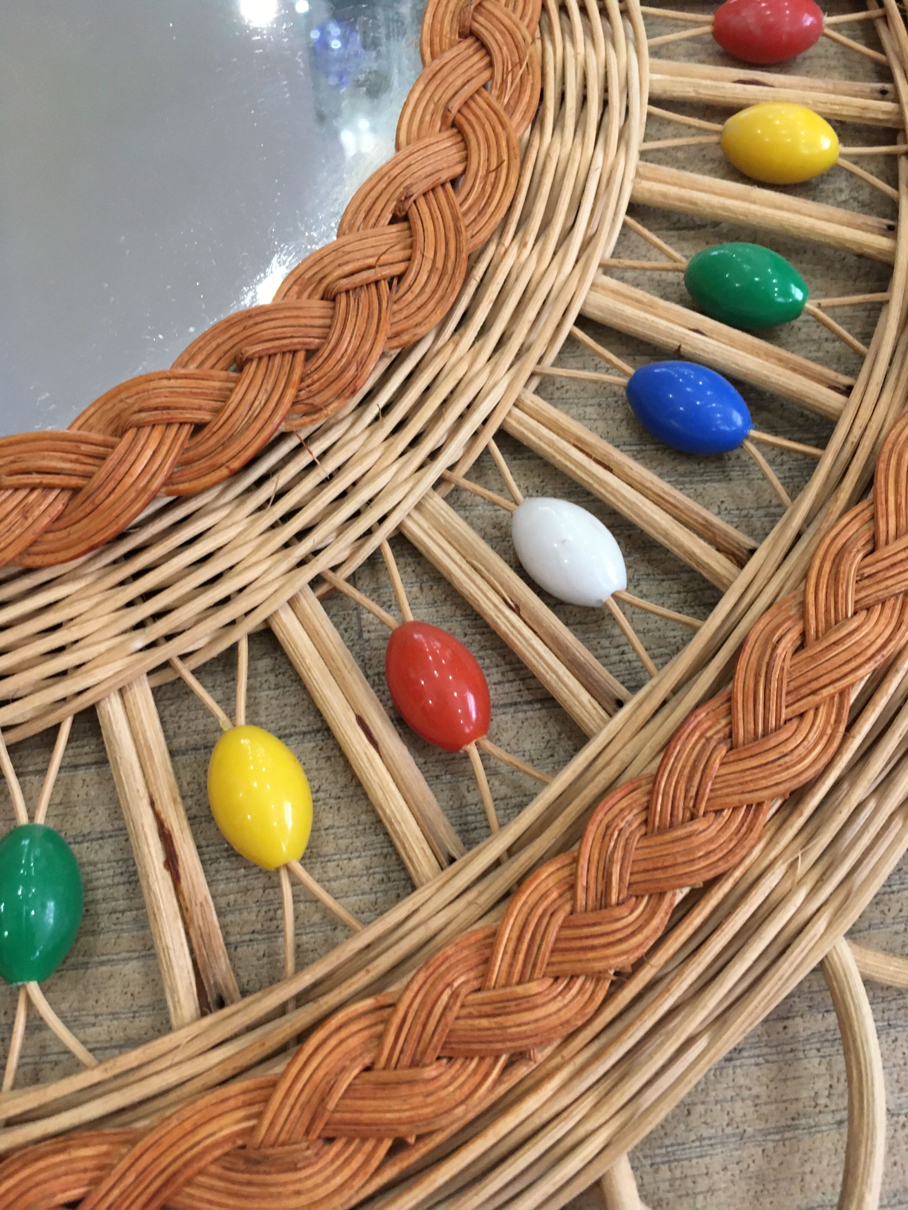 Mirror in basketry and vintage pearl