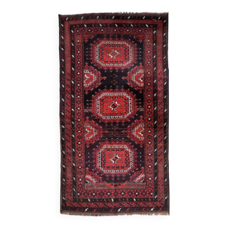 Antique hand-knotted Afghan Baluch rug 116cm x 210cm - red & brown (1C1195)