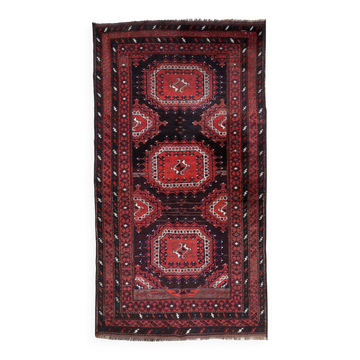 Antique hand-knotted Afghan Baluch rug 116cm x 210cm - red & brown (1C1195)