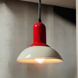 1980s Vintage Hanging Lamp by Imago Italy - Red and White Ceramic- New Old Stock.