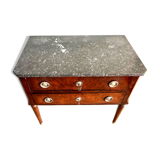 Louis XVI style wooden veneered chest of drawers with a marble top.
