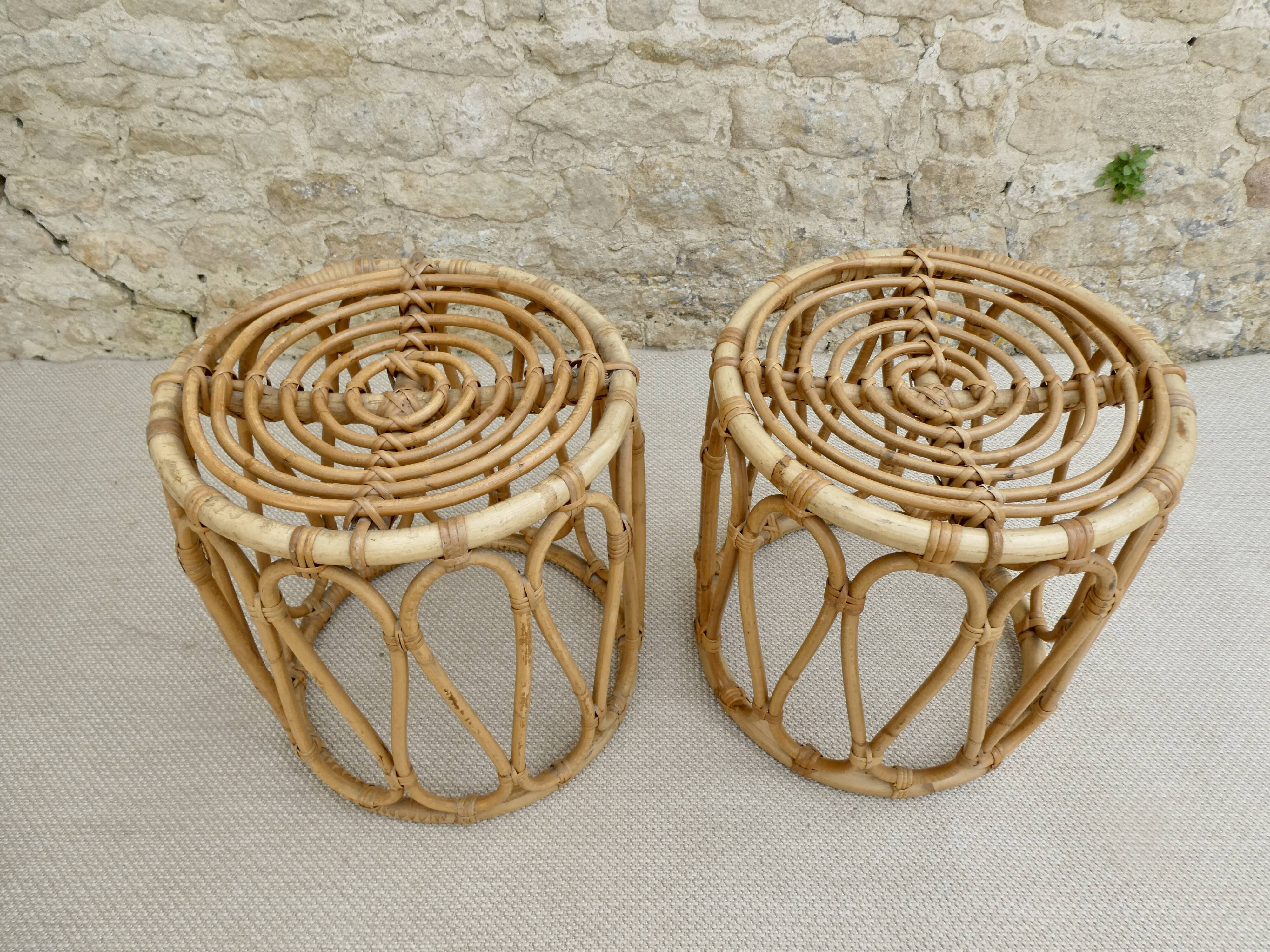 Paire de tabourets en rotin, vers 1960