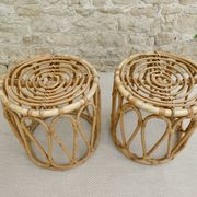 Paire de tabourets en rotin, vers 1960