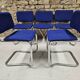 5 vintage tubular chairs in chrome metal and blue fabric