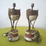 Pair of Athenian lamps in marble and bronze