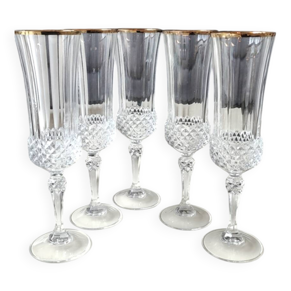 Lot 5 x Grandes Flûtes à champagne Valencay Gold/Cristal d Arques