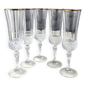 Lot 5 x Grandes Flûtes à champagne Valencay Gold/Cristal d Arques