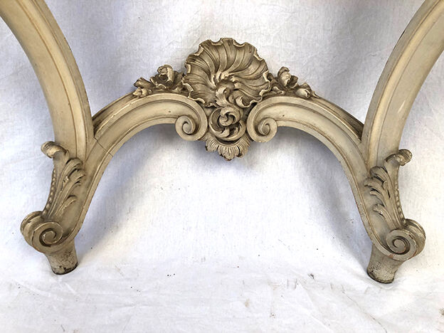 Louis XV style console in gray lacquered wood and marble top, nineteenth
