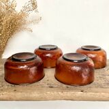 4 amber textured glass bowls