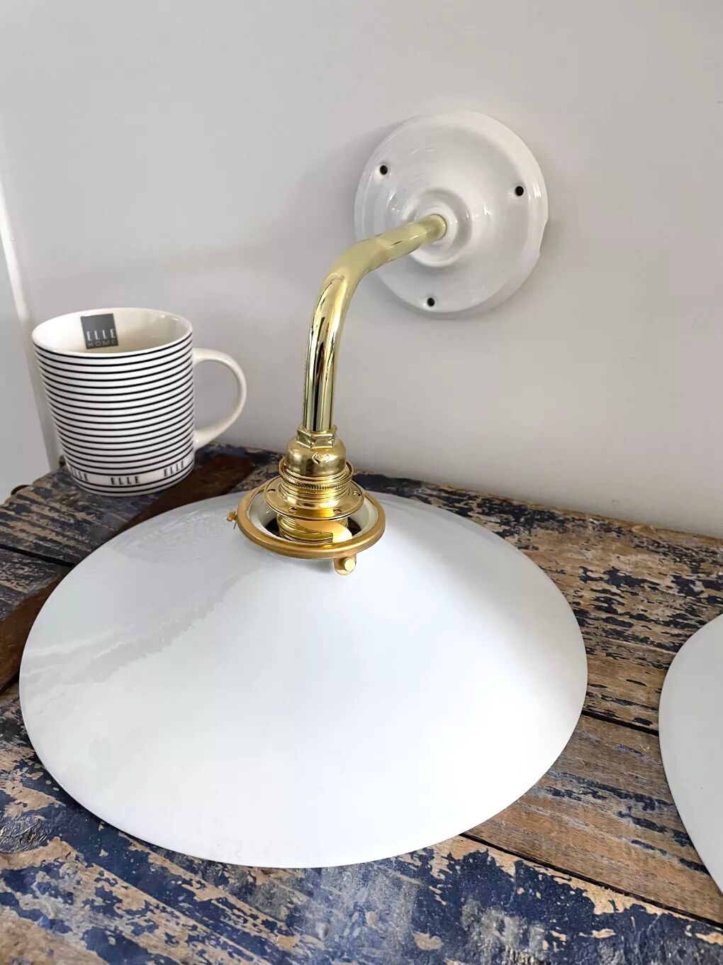 Set of two electrified white opaline wall lamps to nine