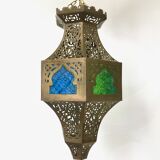Moroccan brass suspension and coloured glass