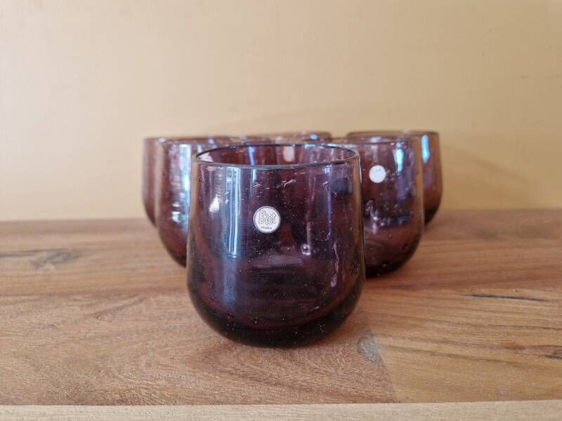 BIOT - Set of 6 bubble glass water tumblers in amethyst colour.