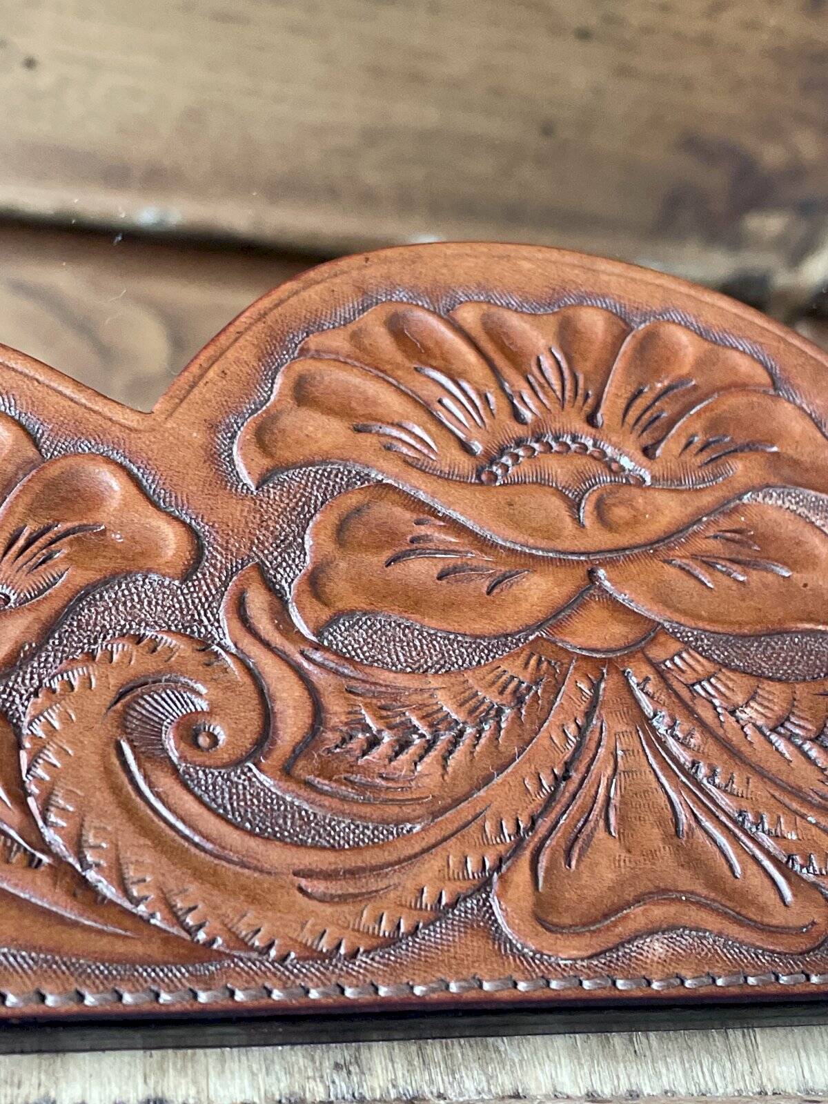 Brown embossed leather mirror