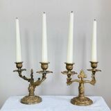 Gilded bronze candlesticks with moving branches decorated with acanthus leaves