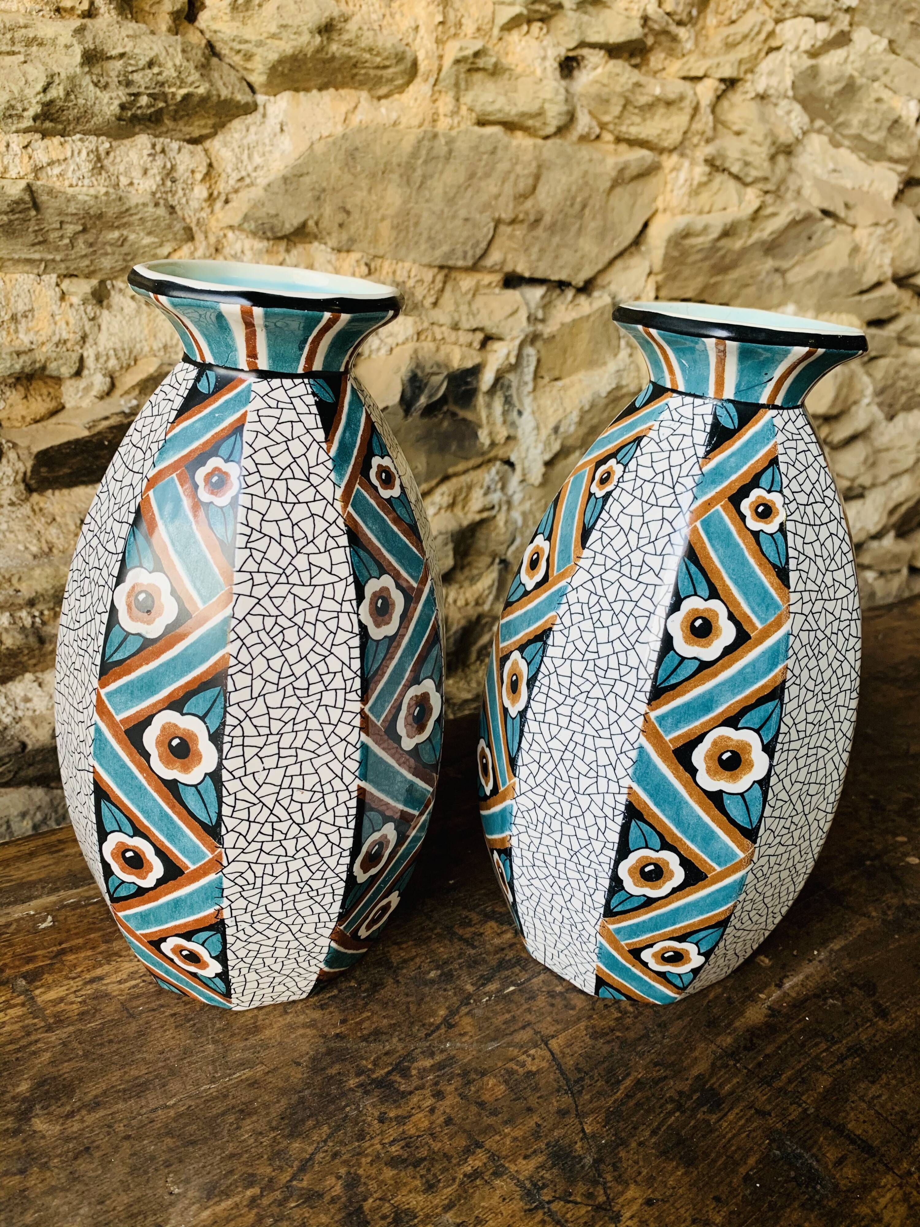 Pair of art deco vases in Sarreguemines earthenware