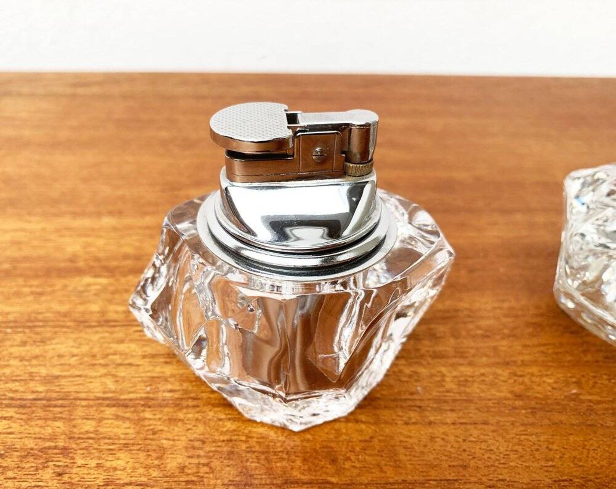 Mid-century Scandinavian heavy frosted glass table and ashtray, 1960s, set of 2.