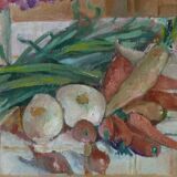 Still life with vegetables and flowers