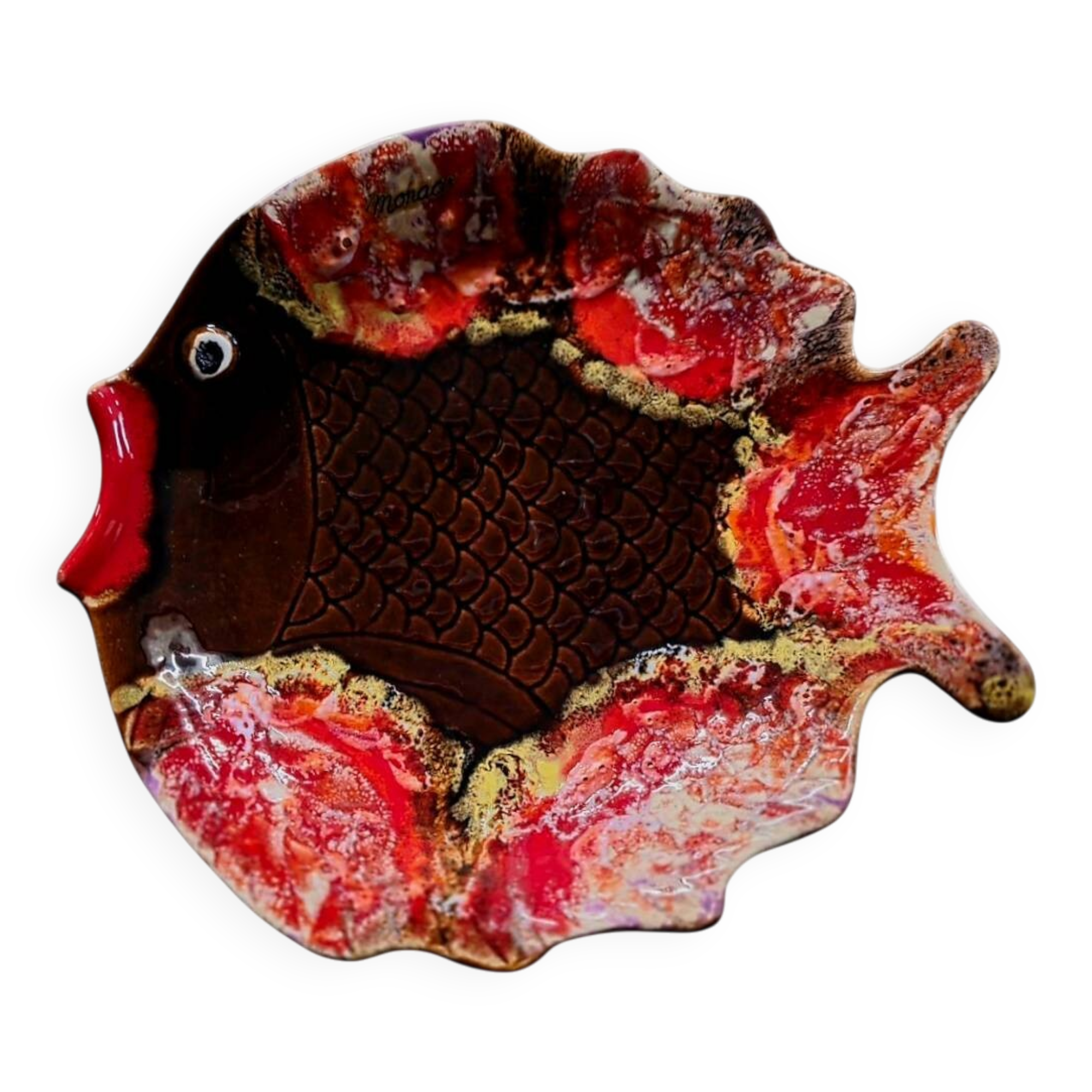 "Fish" plate in Vallauris ceramic - Monaco decor - Circa 1960