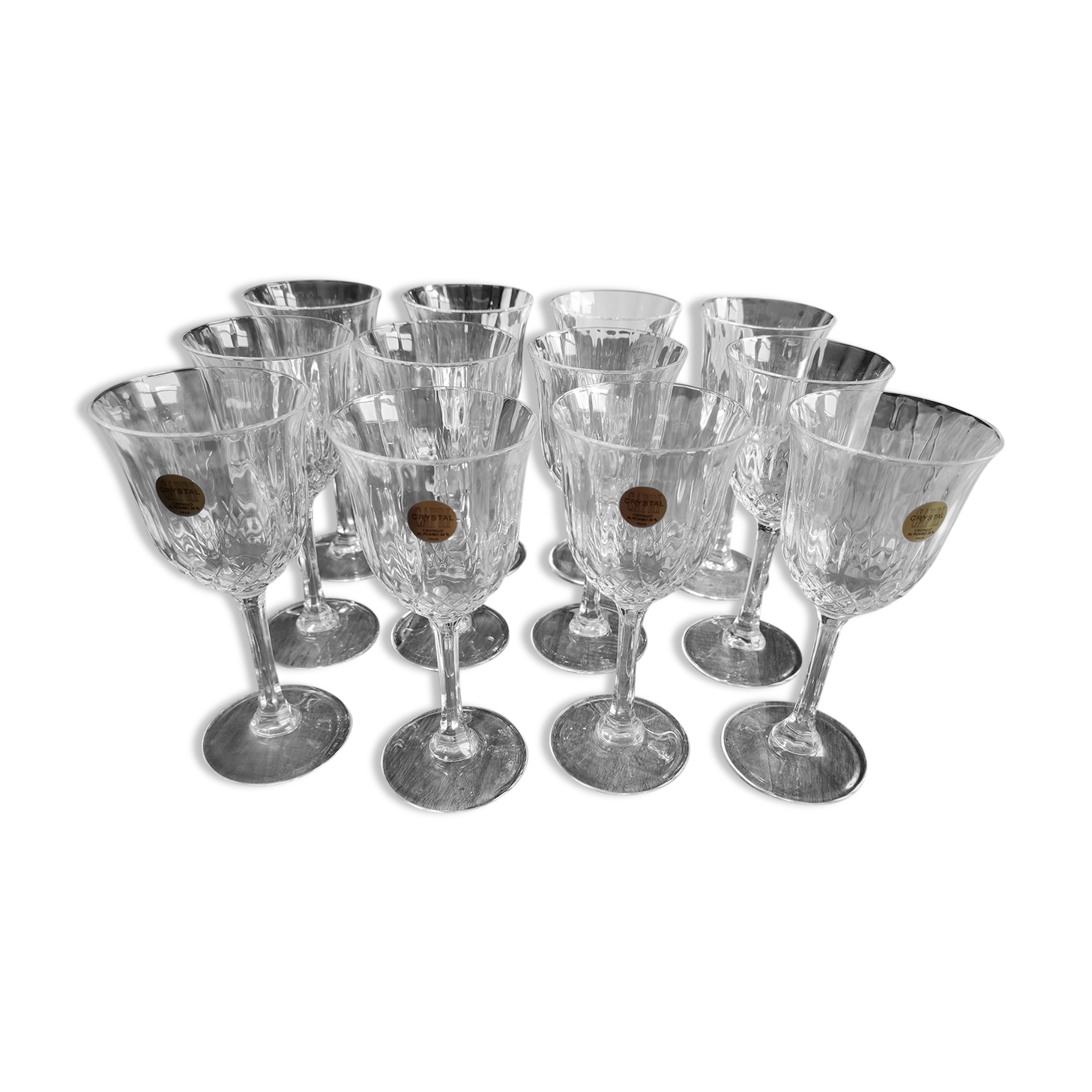 Lot de 12 verres à vin blanc vintage en cristal italien modèle Capri avec boites d'origine