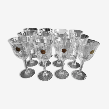 Lot de 12 verres à vin blanc vintage en cristal italien modèle Capri avec boites d'origine